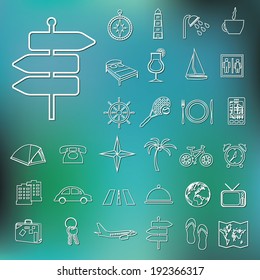 travel and accommodation outline icons