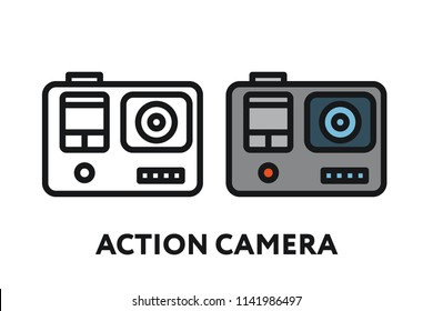 Travel Action Camera. Photography Equipment Concept. Minimal Color Flat Line Outline Stroke Icon.