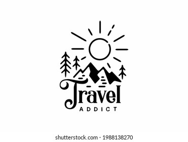 Travel addict black line art design
