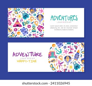 Travel and Adventure Banner Design with Journey Symbol Vector Template