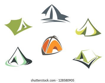 Travel and adventure camp tents set isolated on white background or logo template. Jpeg version also available in gallery