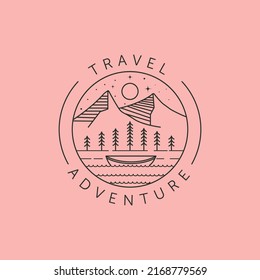 travel adventure and canoe line art logo vector symbol illustration design