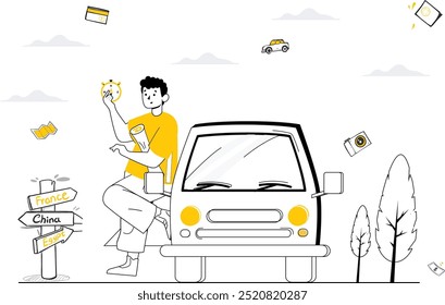 Travel Adventure Concept - Vector Illustration of People with Suitcases, Exploring New Destinations and Embarking on Journeys.