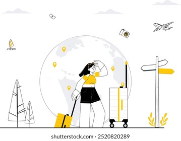 Travel Adventure Concept - Vector Illustration of People with Suitcases, Exploring New Destinations and Embarking on Journeys.