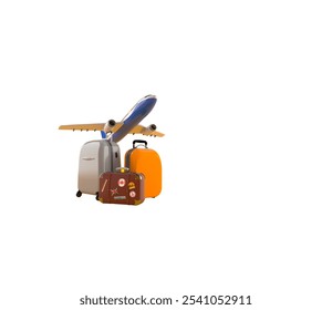 Travel and adventure and departure concept In summer, surrounded by luggage, and airplane.