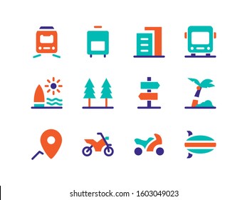Travel adventure journey holiday vacation tourist icon set vector isolated
