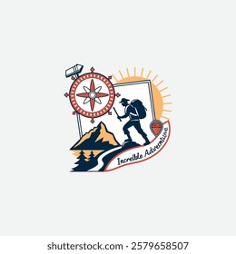 Travel and Adventure Logo. Mountain Climber Vector template
