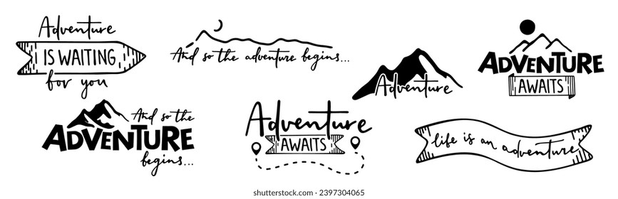 Travel and adventure quotes. Calligraphy lettering. Collection of written phrases, slogans. Creative vector illustration over transparent