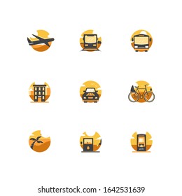Travel adventure tour guide survival holiday vacation icon illustration set vector isolated with retro vintage classic color style