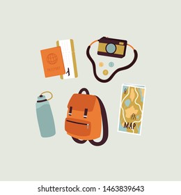 Travel and adventures accessorises. Vector illustration