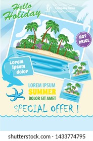 Travel agency advert design, Exotic Sea Travel banner, summer holiday vector template, touristic company flyer