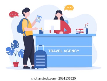 Travel Agency Background Vector Illustration. People Visit The Landmarks Of These World Famous Tourist Attractions Using Plane, Car Or Boat Transportation