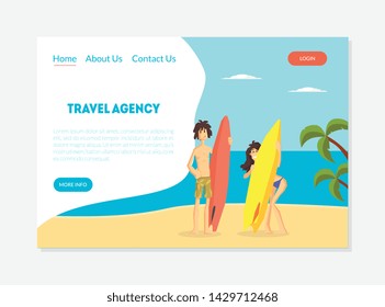 Travel Agency Banner, Tour Operator Landing Page Template, Summer Vacation, Tropical Resort Vector Illustration