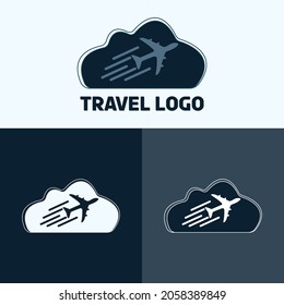 Agencia de viajes vector creativo con diseño de logotipo de avión y nube 