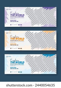 Travel agency facebook banner template or web banner bundle set template