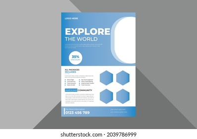 travel agency flyer design template. travel the world poster leaflet design. a4 template, brochure design, cover, flyer, poster, print-ready