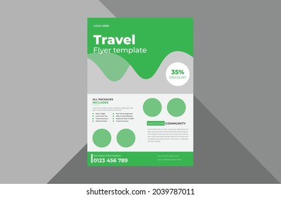 travel agency flyer design template. travel the world poster leaflet design. a4 template, brochure design, cover, flyer, poster, print-ready