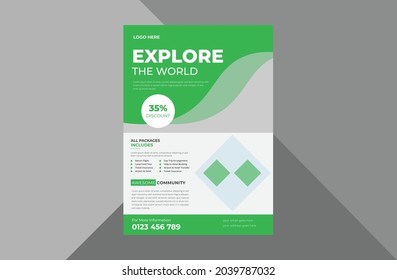 travel agency flyer design template. travel the world poster leaflet design. a4 template, brochure design, cover, flyer, poster, print-ready