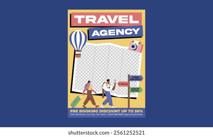 Travel Agency Flyer. Summer holiday travelling and tourism online promotion digital banner, poster or flyer.