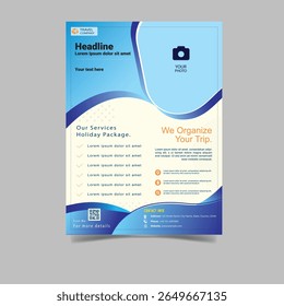 Travel agency flyer template for trip planning, vacation promotion, holiday packages and tourism marketing