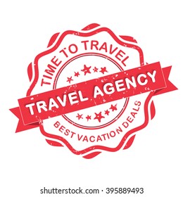 Travel agency grunge label. Time to travel. Best vacation deals. Print colors used.