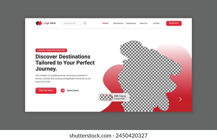 Travel agency landing page design for travel landing page template, Hero section for travel website, web page design for website and mobile website, travel homepage hero banner template.