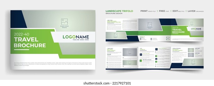 Travel agency landscape trifold brochure design template layout