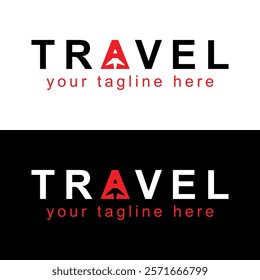 Travel Agency Logo with Airplane Icon and English Text Wordmark 