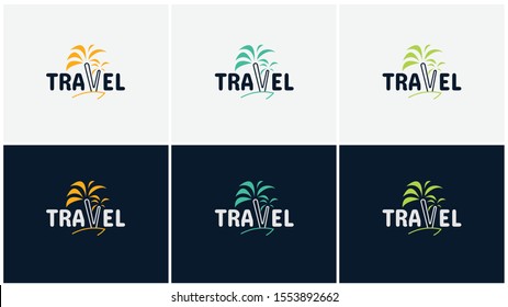Travel Agency logo design. Solid and friendly logo idea with 3 different colors. Contains coconut that related to holiday.