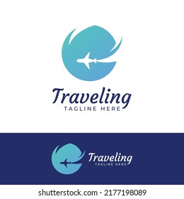 Travel agency logo design and summer vacation with airplane.