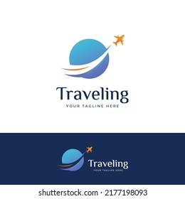 Travel agency logo design and summer vacation with airplane.