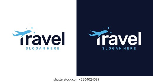 Travel agency logo design template. Logo wordmark travel with airplane design graphic vector illustration. Symbol, icon, creative.