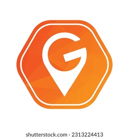 Travel agency logo with hexagon shape G pin icon vector illustration 
