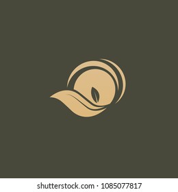Travel agency logo. Icon design sun and leaf. Summer yellow sun and nature, travel logo. Landscape design, garden, Plant, nature and ecology vector logo. Vacation and holiday Happy life Logotype.