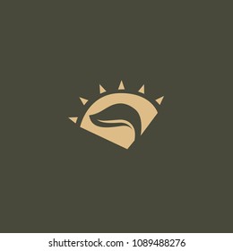 Travel agency logo. Icon design sun and leaf. Summer yellow sun and nature, travel logo. Landscape design, garden, Plant, nature and ecology vector logo. Vacation and holiday Happy life Logotype.