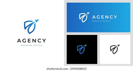 travel agency logo icon design with shield graphic idea for aviation, airport protection vector symbol