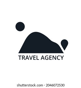 Travel Agency Logo Icon Sign Mountain Climbing Emblem Map Pointer Sun Symbol Hand Drawn Sport Trail Game Design Modern Style Fashion Print Clothes Apparel Greeting Invitation Card Cover Flyer Poster