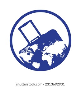 Travel agency logo with ring world map vector illustration 