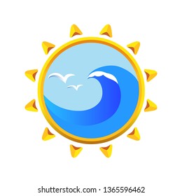 Travel agency logo. Sea, ocean wave and seagulls concept.