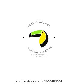 Travel agency. Logo template. Isolated toucan on white background