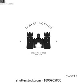 Travel agency. Logo template. Isolated castle on white background 