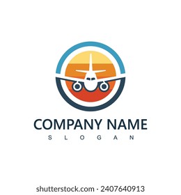 Travel agency logo. transport, logistic delivery logo design. airplane illustration.