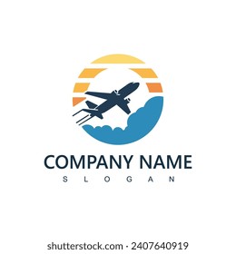 Logo de la agencia de viajes. transporte, diseño de logotipo de entrega logística. ilustración de avión.