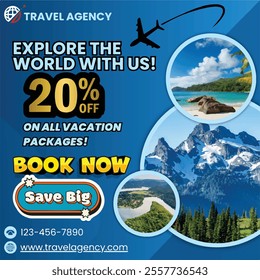  Travel Agency is offering 20% off on all vacation packages. Book now and save big!