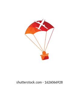 Travel agency parachute vector logo template. Holiday logo template. Airplane travel tourism. around the world icon vector. creative design world travel parachute logo.	