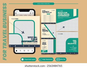 Travel agency post social media template for advertisement