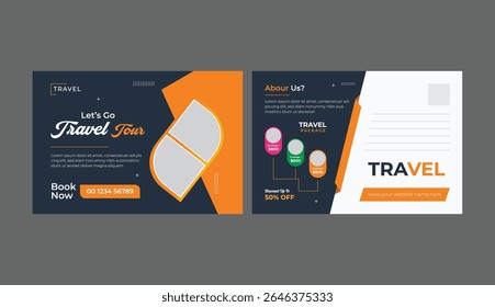Travel Agency Postcard Template. Colorful modern creative dream holiday travel postcard design template