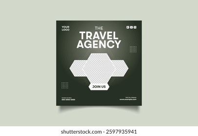 Travel Agency Promotional Banner with Social Media Icons
