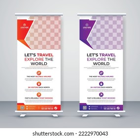 Travel agency rollup banner modern tour business corporate company stand and x banner design