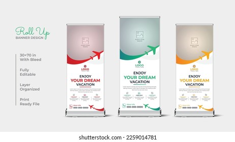 Travel agency rollup banner and rack card template design